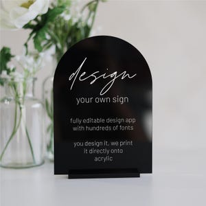 Black Frost Clear White or Color Arch Acrylic Sign - Small Acrylic Business Signs - Signage for Table - Custom Sign - TableTop Acrylic Signs