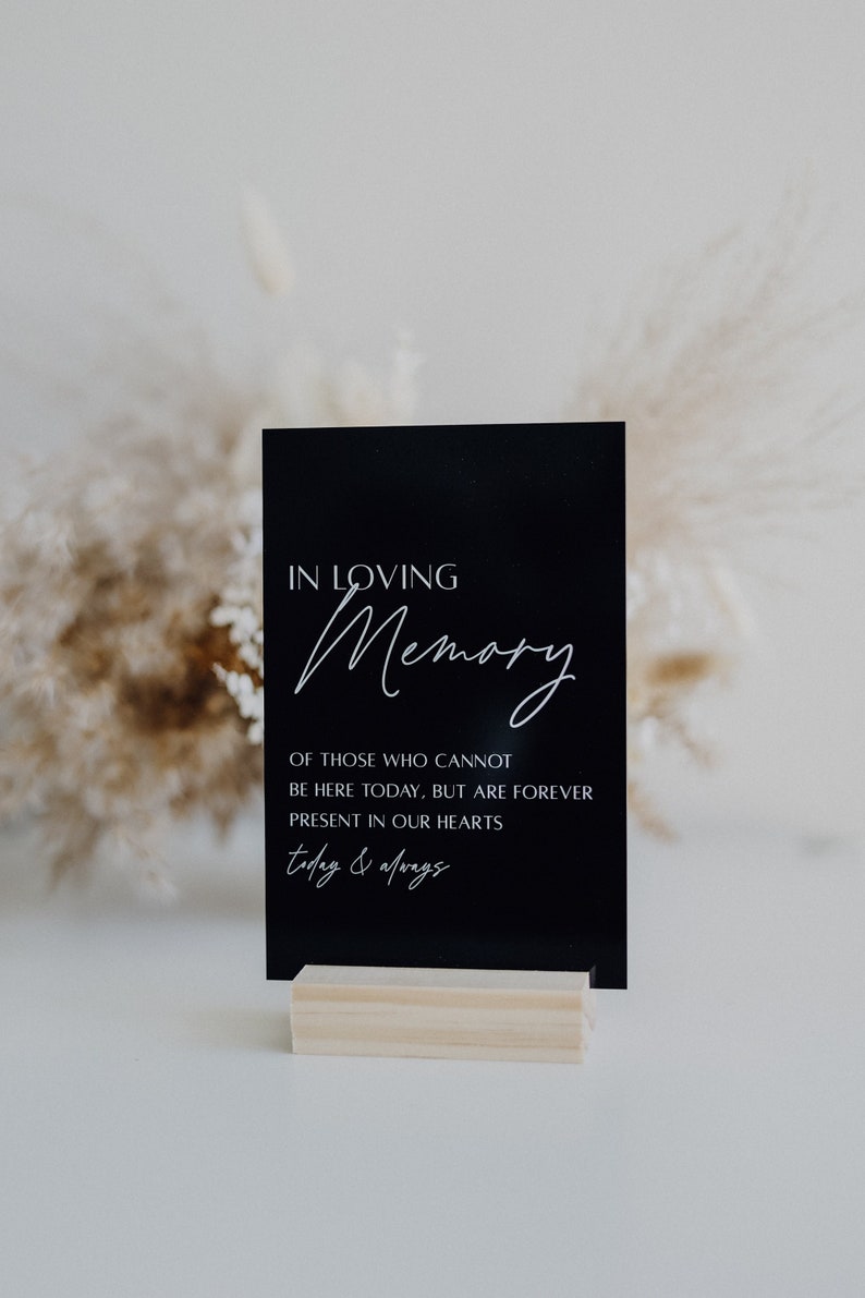 In Loving Memory Table Sign In Memory Wedding Sign Modern Script Acrylic Wedding Sign Hashtag Signs Wedding TableTop Signs image 1