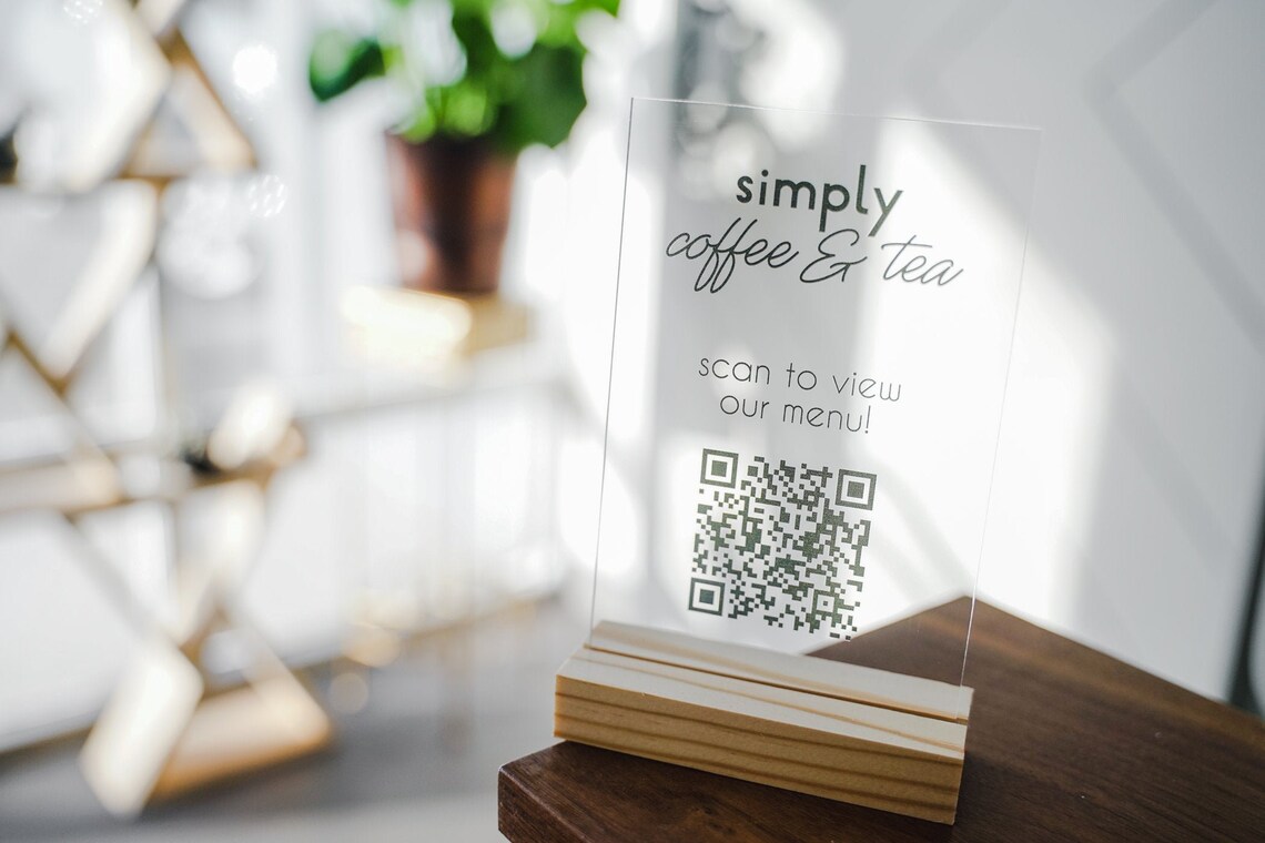 QR Code Acrylic Display Sign with Base Social Media Menu Etsy
