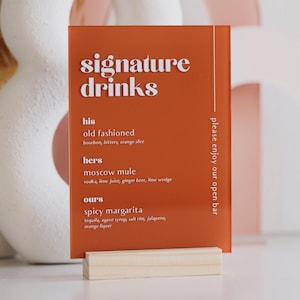 Signature de menu de bar pour lui et pour elle | Boissons personnalisées | Menu bar personnalisé en acrylique | Plaques de mariage Plaques de bar Carte des boissons