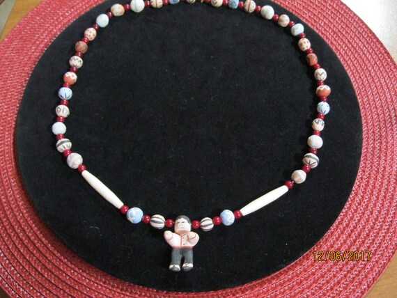 Hand Made Necklace  with little Indian Boy with B… - image 1