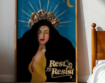 Rest and Resist Print: Inspirierende mexikanische Volkskunst Poster