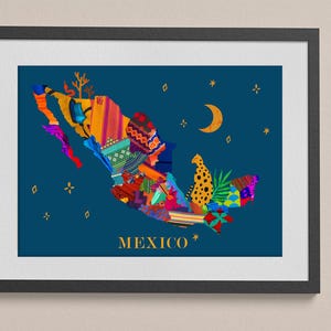 Impression d'art mural carte du Mexique | Style d'art populaire coloré | Décoration mexicaine vibrante pour la maison ou le bureau | Plusieurs tailles