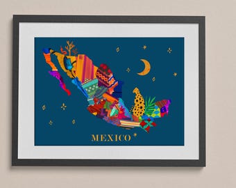 Mexikanische Karte Kunstdruck: Bunte Folklore Kunst Dekoration