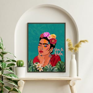 Frida Kahlo 'Viva La Vida' Floral Portrait Poster (Digital Download)