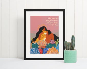 Goddess Cheetah Art Print: Feminist Empowerment Wall Art