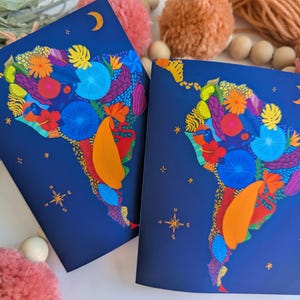 Südamerika Karte Grußkarten | Bunte Reise Grußkarten | Innen leer mit Umschlägen