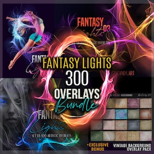 Foto-overlaybundel 300 betoverende fantasielichtoverlays, PNG met hoge resolutie voor magische fotobewerking, perfect cadeau voor digitale kunstenaars