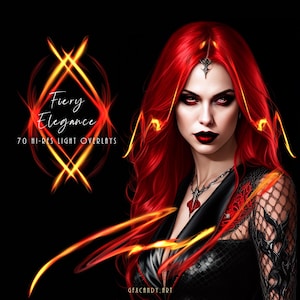 Vurige elegantie-overlays, handgetekende Photoshop-overlays, RED LIGHT TRAILS, fantasielichten, png-elementen