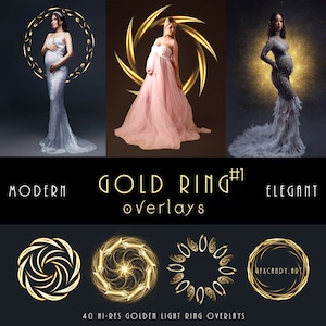 Gold Ring Overlays - 40 Elegant Golden Light Photoshop Effects, Enhance Wedding & Portrait Photography, Ideal Gift for Graphic Designers