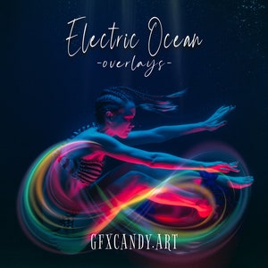Electric Ocean Light Overlays, 100 hi-res hand-drawn light overlays, light trails