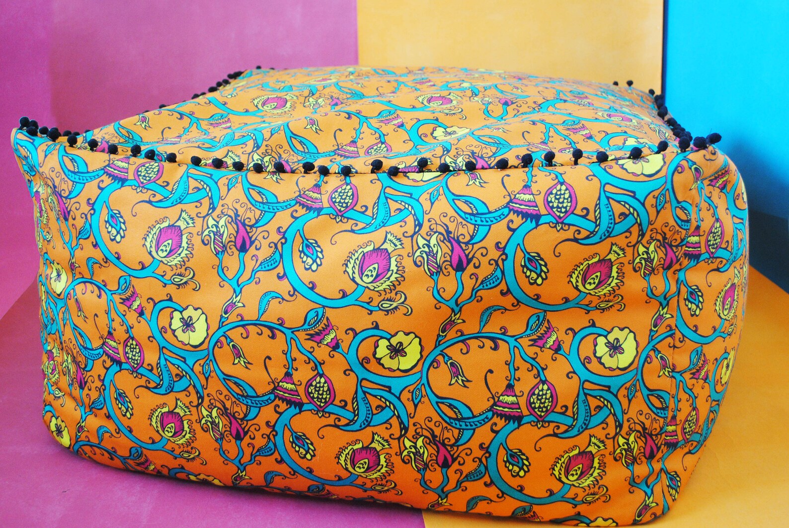 Moroccan Pouffe Bean Bag Seat Cushion Pouffe Pom Poms Etsy