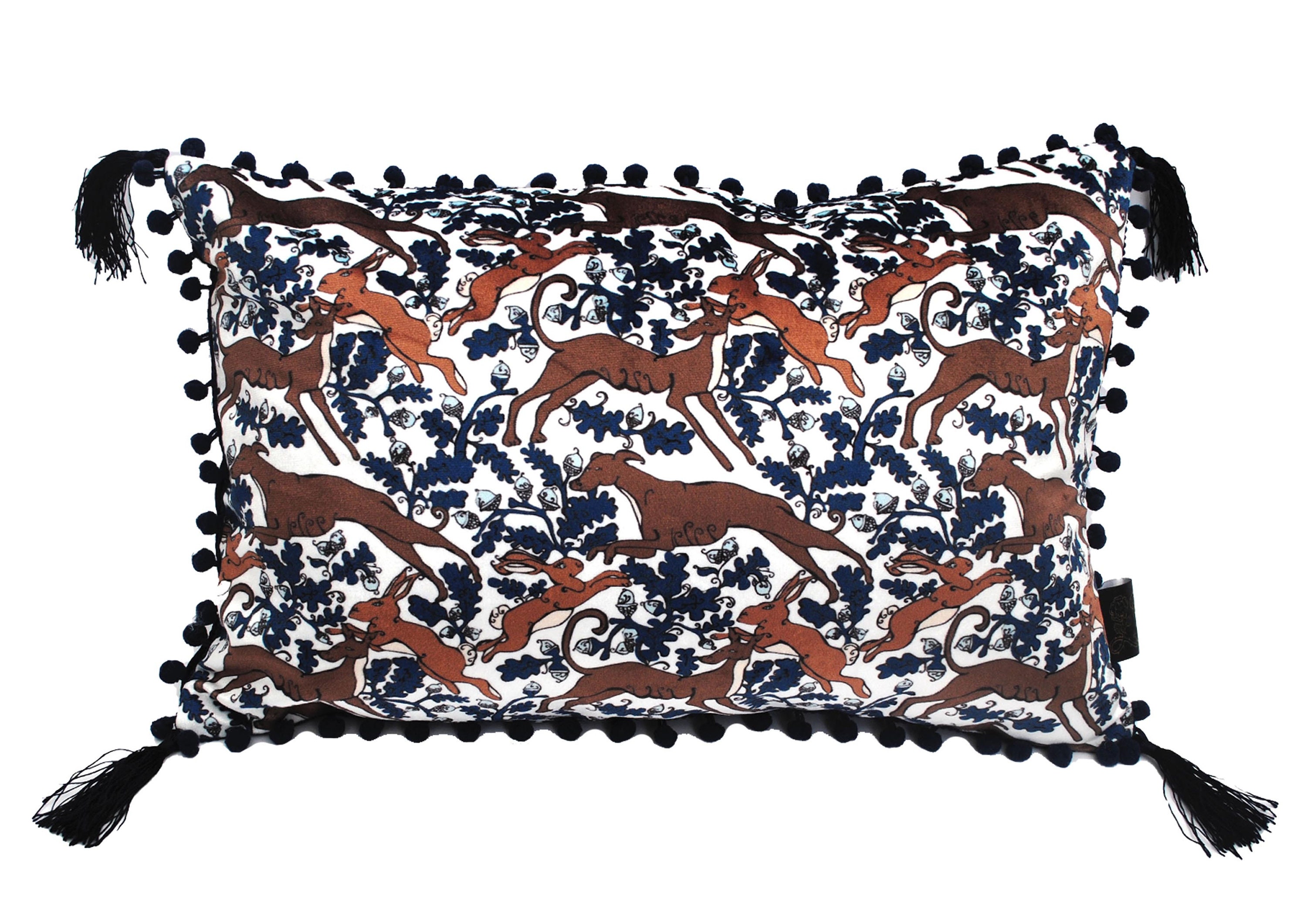 Navy, Blue, Whippet ,dog, Rabbit , Hare Printed Cushion, Velvet, Animal ...