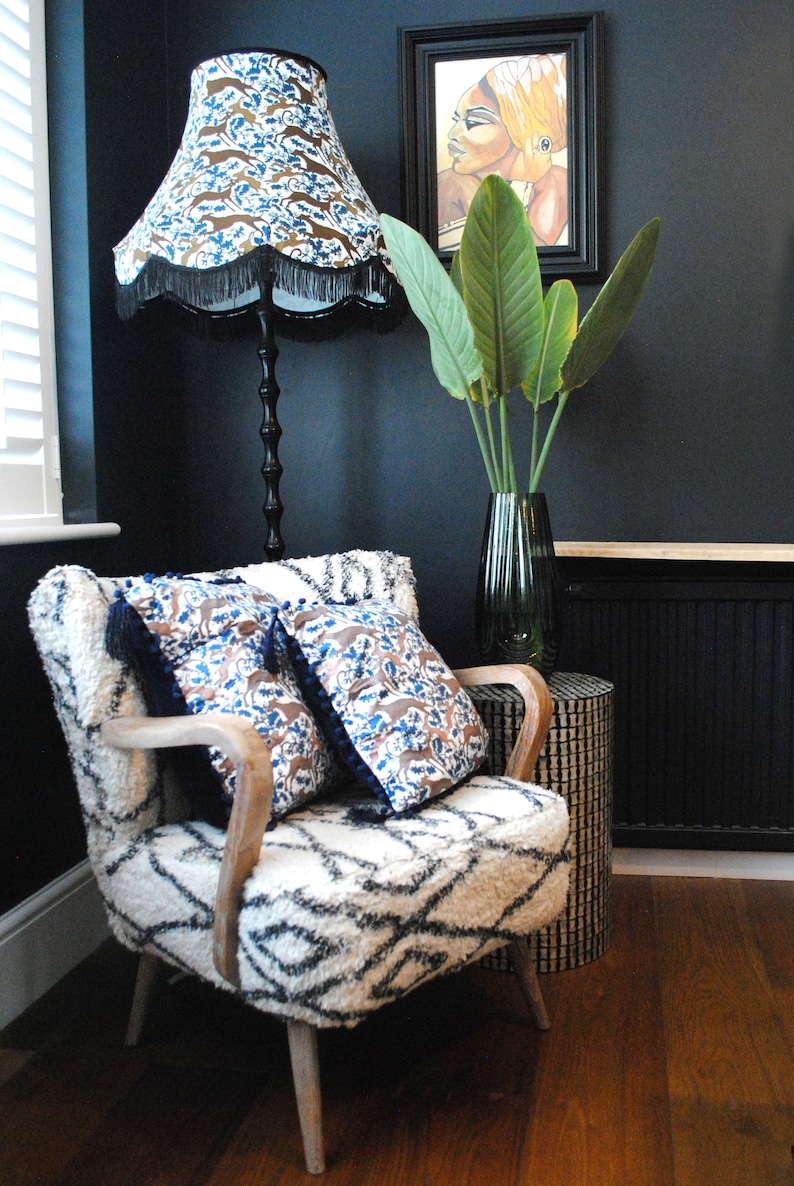 Navy, Blue, Whippet ,dog, Rabbit , Hare, Printed Cushion, Velvet ...