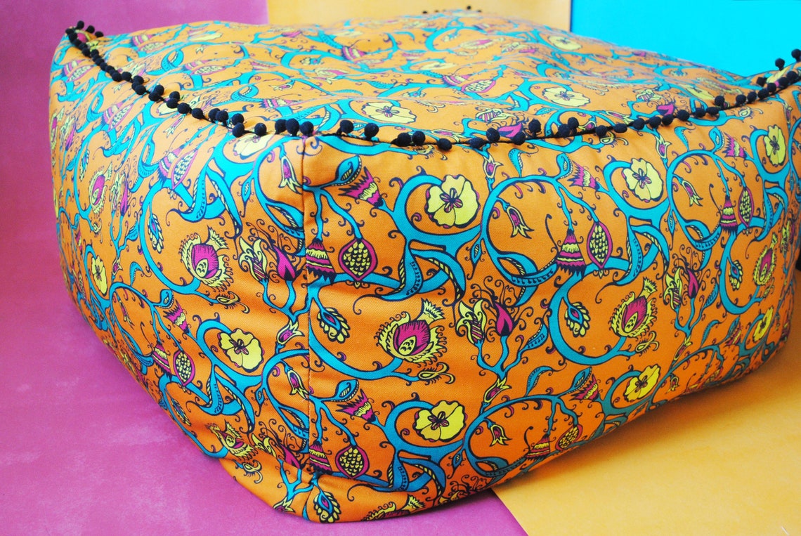 Moroccan Pouffe Bean Bag Seat Cushion Pouffe Pom Poms Etsy
