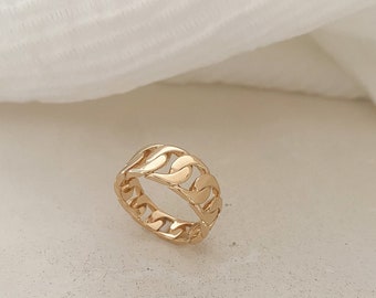 Gold-plated chain link ring for women, chain ring, modern ring, minimalist gold ring, women's birthday gift, women's gift