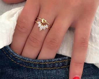 Elegant multi-stone ring in 18k gold plating AURA with zircons, beautiful women's ring, chic jewelry, gift for women