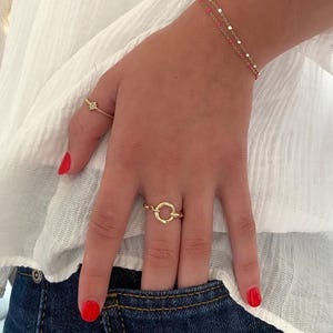 Anel banhado a ouro minimalista para mulheres, anel moderno, anel de elo de corrente, presente feminino