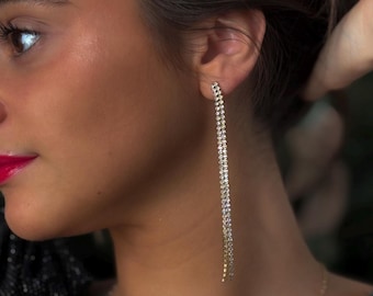 Elegant dangle earrings with rhinestones and stainless steel, refined women's earrings, evening earrings for women, gift for women
