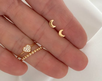 Mini gold-plated moon earring for women, minimalist earring, mini earring, gift for woman