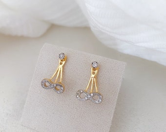 Boucle oreille puce infini en plaqué or pour femme, boucle oreille avant arrière, veste d'oreille, boucle oreille minimaliste, cadeau femme