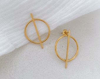 Gold stainless steel chip earring for women, bar earring, gift for women