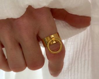 Bague pampille anneau en acier inoxydable doré ajustable pour femme, réglable, cadeau pour femme