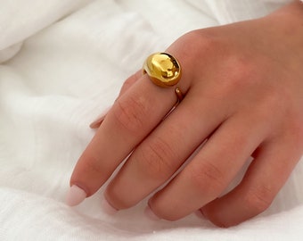 Adjustable gold stainless steel ring for women, adjustable, modern, gift for women