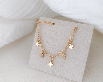 Gold-plated chain earring for women, dangling earring, single clover earring, women's gift