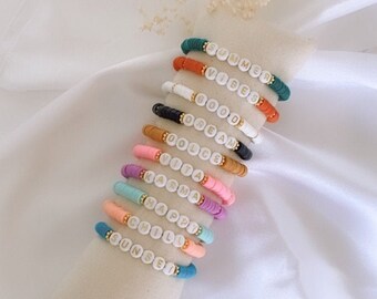 Customizable Heishi pearl bracelet for women, word bracelet, EVF gift, personalized gift