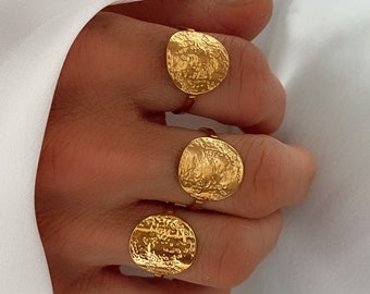 Adjustable gold stainless steel coin ring for women, adjustable ring, coin ring, gift for women