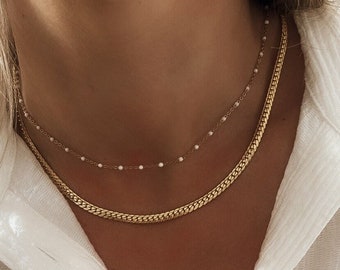 Gold stainless steel choker chain necklace for women, white pearl necklace, minimalist necklace, women's gift