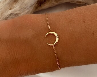 Bracelet lune plaqué or pour femme, bracelet lune renversée, bracelet délicat, cadeau pour femme