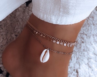 Stainless steel cowry shell ankle chain for women