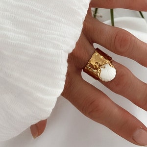 Verstellbarer Muschelring aus goldenem Edelstahl für Damen, verstellbarer Ring, Sommerring für Damen, Geschenk für Damen Bild 4