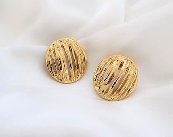 Openwork stainless steel stud earrings, chic modern studs, large gold stud earrings, gift for women
