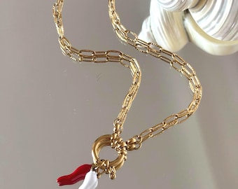 Red and white chili pepper necklace in gold-plated stainless steel, feria necklace, red and white feria jewelry, women's feria accessory, women's gift