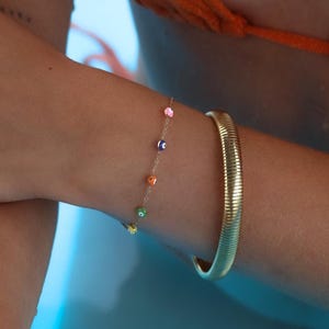 Fine bracelet with colorful Greek eye in stainless steel for women, protective eye bracelet, lucky charm jewelry, gift for women