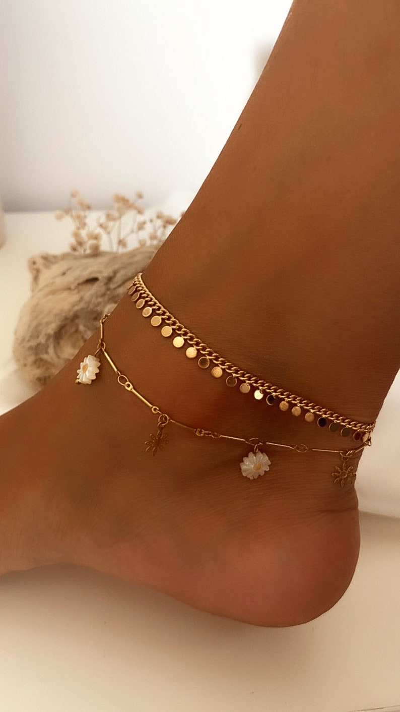 Bracelet de cheville fleurs acier inoxydable pour femme, chevillère dorée, bijou cheville, chaîne cheville bohème chic, cadeau femme image 7