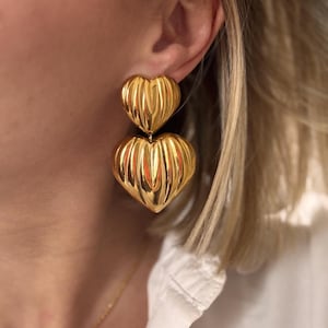 Large heart-shaped drop earrings, gold-plated stainless steel drop earrings, gift for women, Mother's Day gift