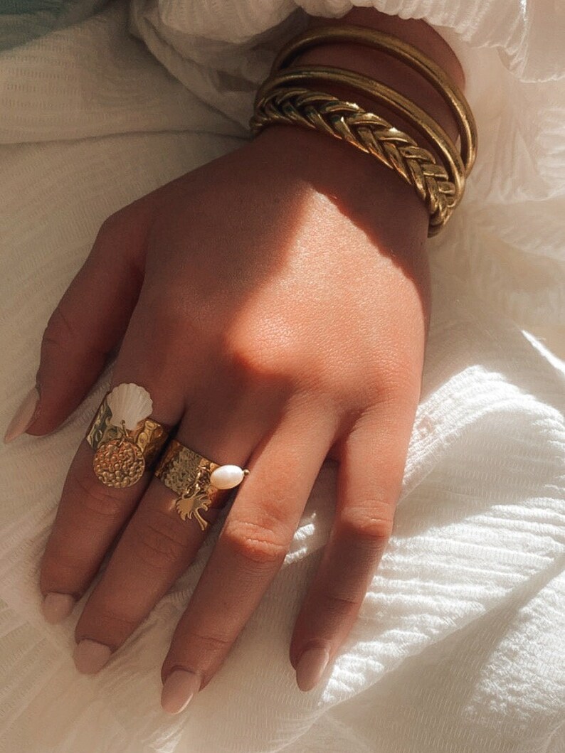 Verstellbarer Muschelring aus goldenem Edelstahl für Damen, verstellbarer Ring, Sommerring für Damen, Geschenk für Damen Bild 6