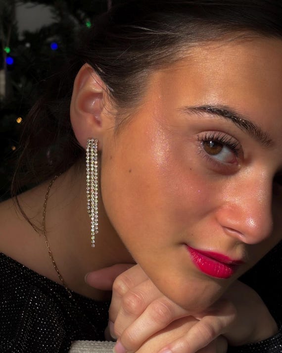 Boucles D'oreilles Pendantes Strass – Très Glamour, Pour Grande Occasion, Argent Sterling, Neuves