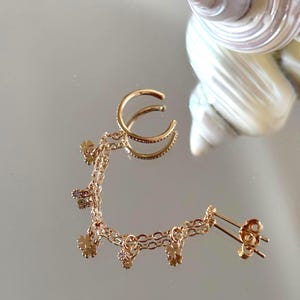 Boucle oreille manchette chaîne plaquée or pour femme, boucle oreille pendante, mono boucle, cadeau femme