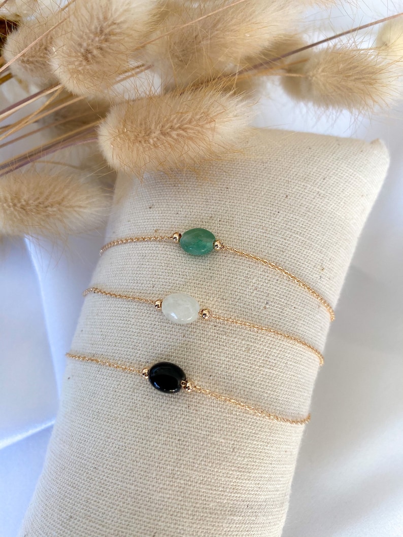 Fine gold-plated natural stone bracelet for women, moonstone bracelet, aventurine, obsidian, gift for women image 3