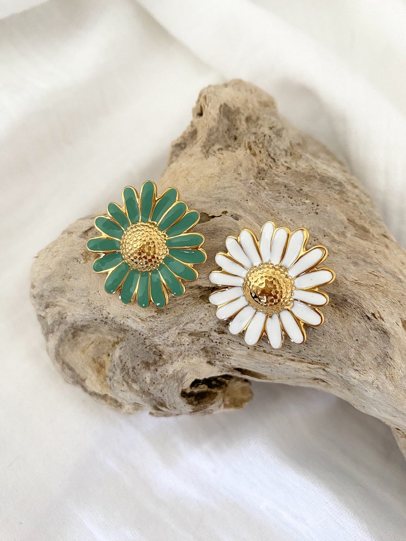 Flower earrings in gold stainless steel for women, flower ear studs, gift for women image 7