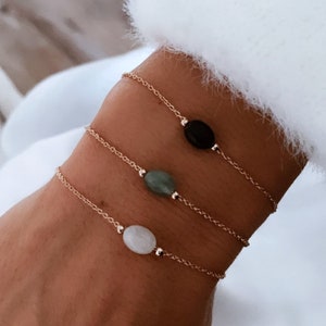 Bracelet fin pierre naturelle en plaqué or pour femme, bracelet pierre de lune, aventurine, obsidienne, cadeau pour femme image 2