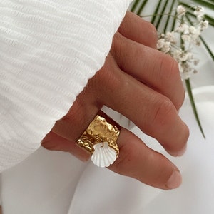 Verstellbarer Muschelring aus goldenem Edelstahl für Damen, verstellbarer Ring, Sommerring für Damen, Geschenk für Damen Bild 8