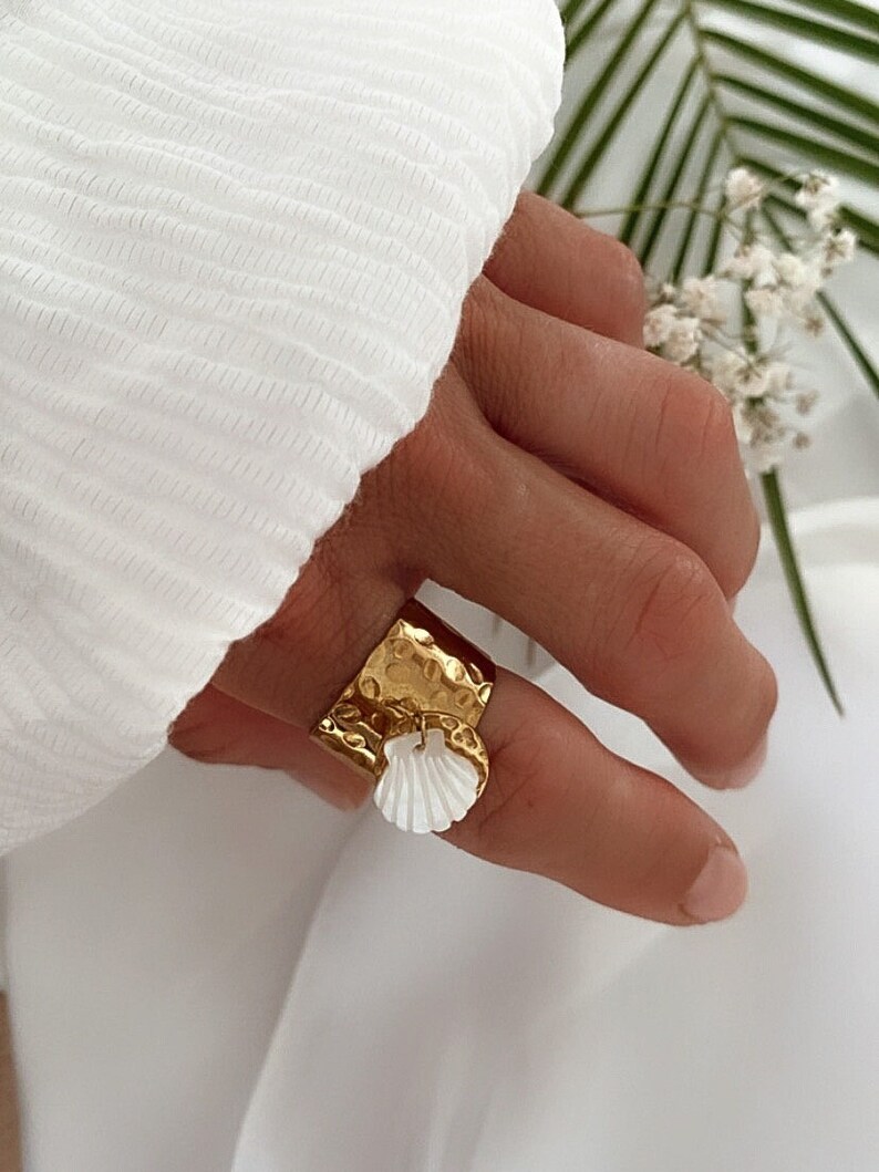 Verstellbarer Muschelring aus goldenem Edelstahl für Damen, verstellbarer Ring, Sommerring für Damen, Geschenk für Damen Bild 8