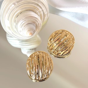 Gold Stainless Steel Round Stud Earrings for Women, Minimalist Earrings, Gift for Women