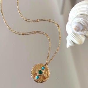Gold stainless steel mother-of-pearl pendant necklace for women, boho chic necklace, long women&#39;s necklace, trendy summer necklace, women&#39;s gift,